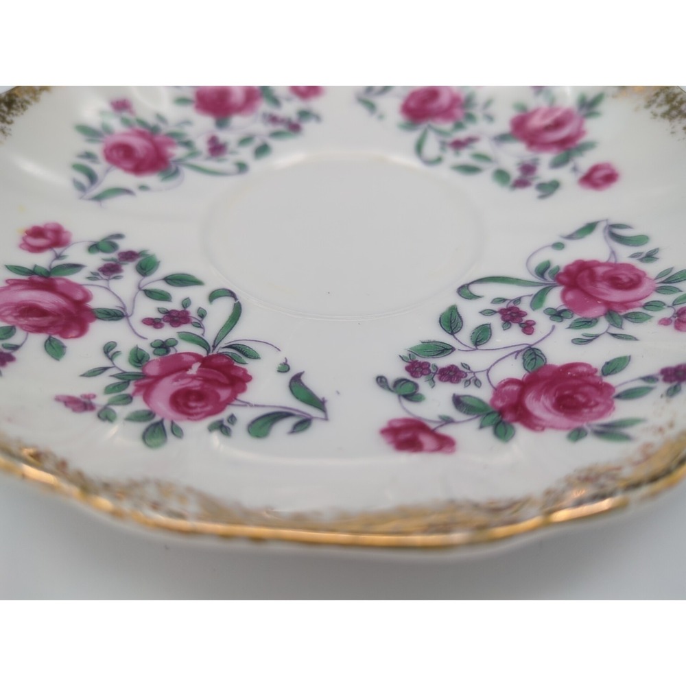 Vintage Fred Roberts Bone China Single 6" Saucer Pink Rose Sponged Gold Trim - Picture 4 of 13